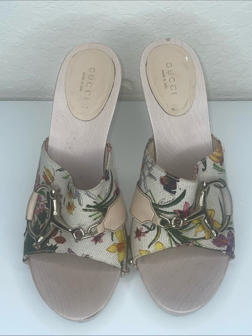 Authentic Gucci Floral canvas High Heel Mules size 8 - Picture 2 of 8